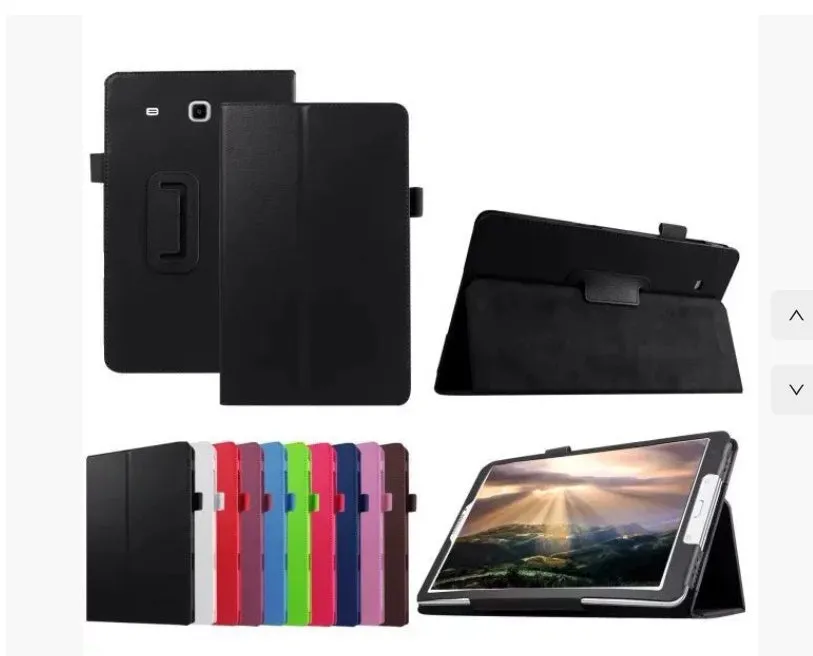 Flat protective case for Samsung T560 T561 9.6 inch tablet with PU leather litchi pattern and foldable stand