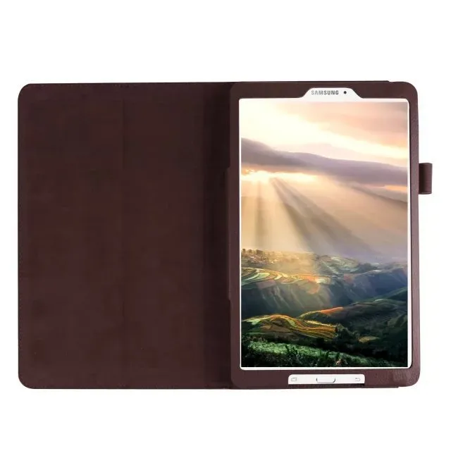 Flat protective case for Samsung T560 T561 9.6 inch tablet with PU leather litchi pattern and foldable stand