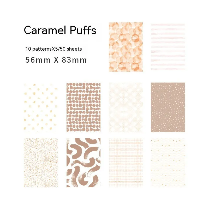 Fifty sheets of retro collage note paper in ten pastel colours including caramel puff and mango milk roll