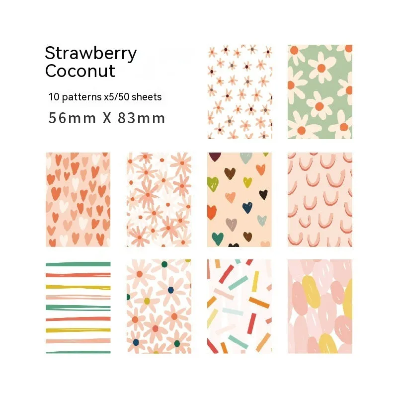 Fifty sheets of retro collage note paper in ten pastel colours including caramel puff and mango milk roll