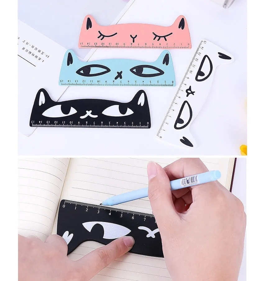 Kawaii 15cm wooden ruler shaped like a cat in candy colour black with centimetre markings