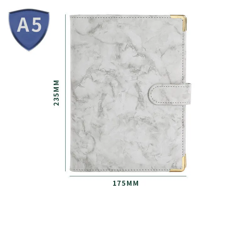 Removable notepad with marble pattern, PU cover, A5 size, 100 sheets of smooth 80G paper