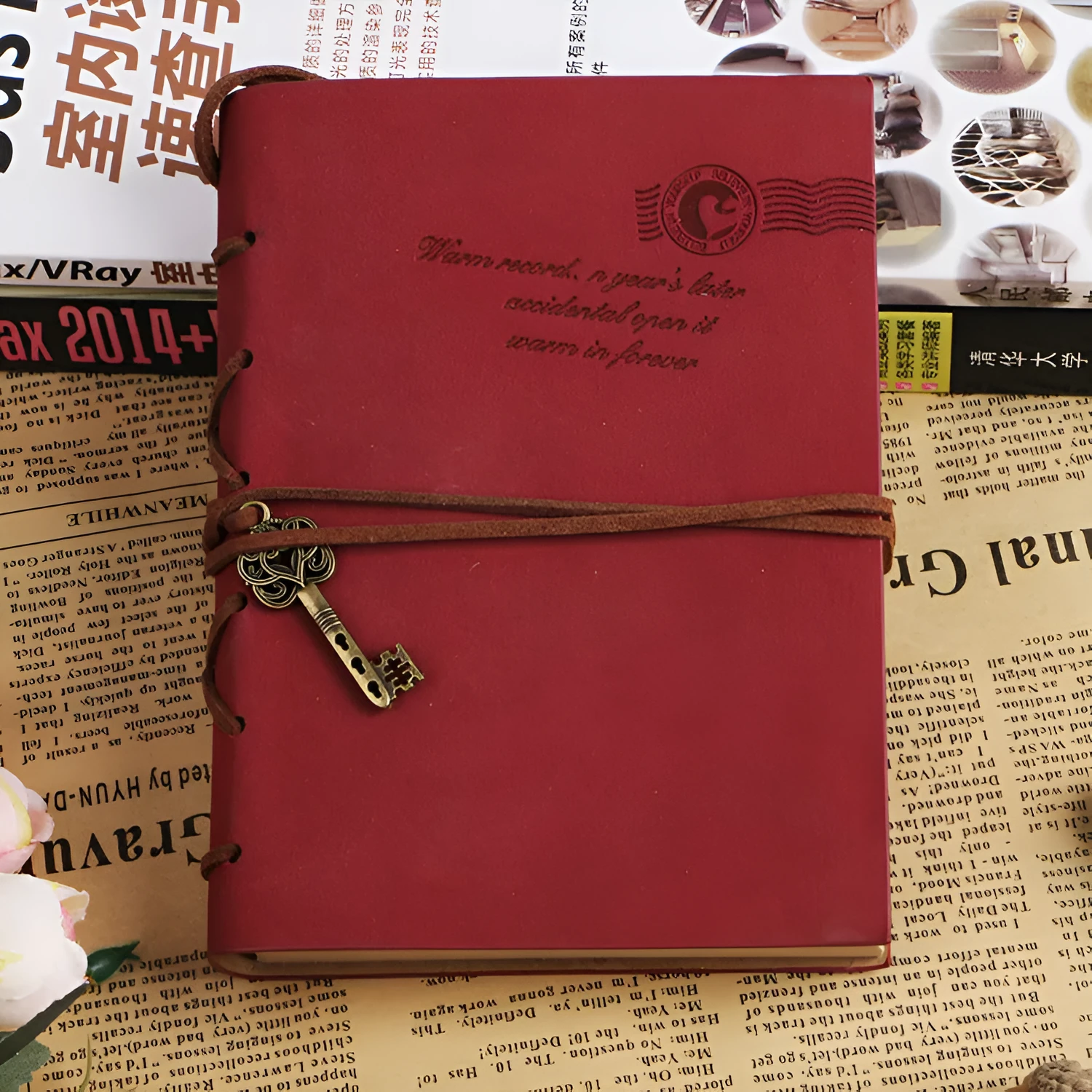 Retro bandage faux leather handbook diary with 160 sheets, large size 130x180mm, brown colour