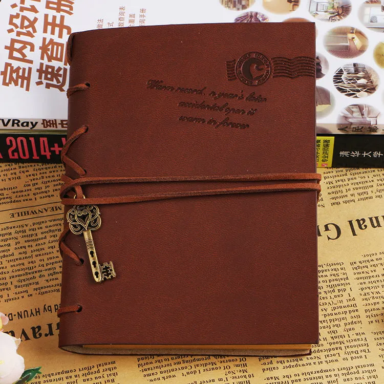 Retro bandage faux leather handbook diary with 160 sheets, large size 130x180mm, brown colour