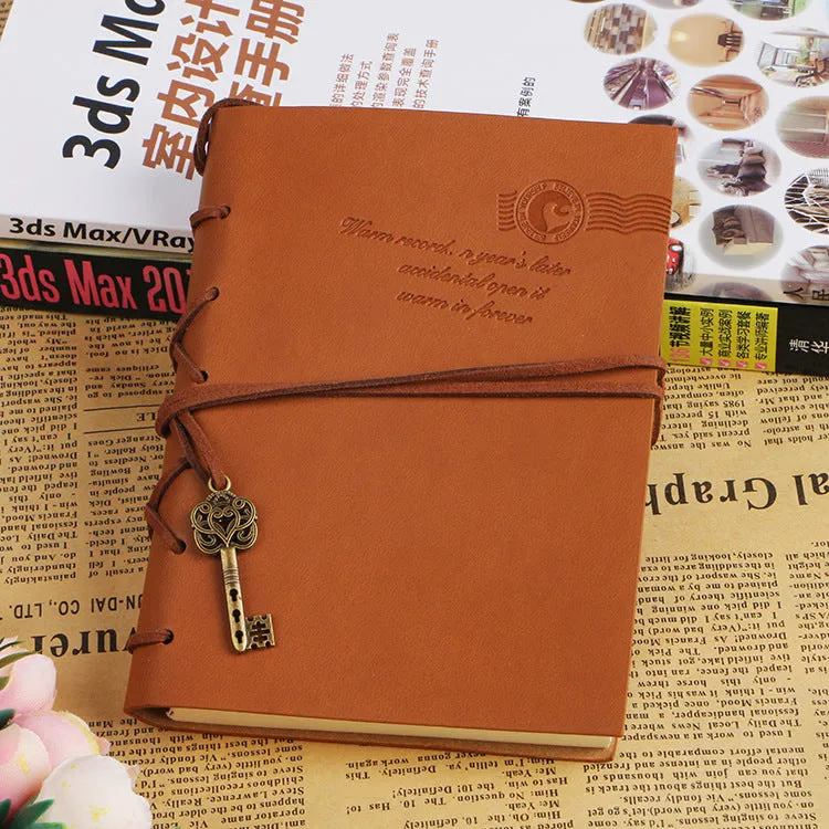 Retro bandage faux leather handbook diary with 160 sheets, large size 130x180mm, brown colour