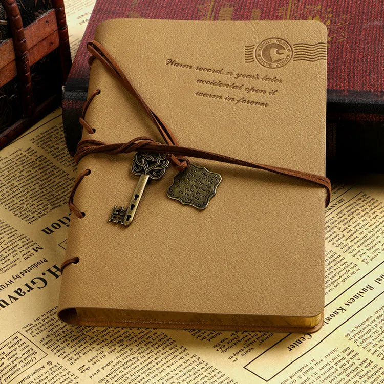 Retro bandage faux leather handbook diary with 160 sheets, large size 130x180mm, brown colour