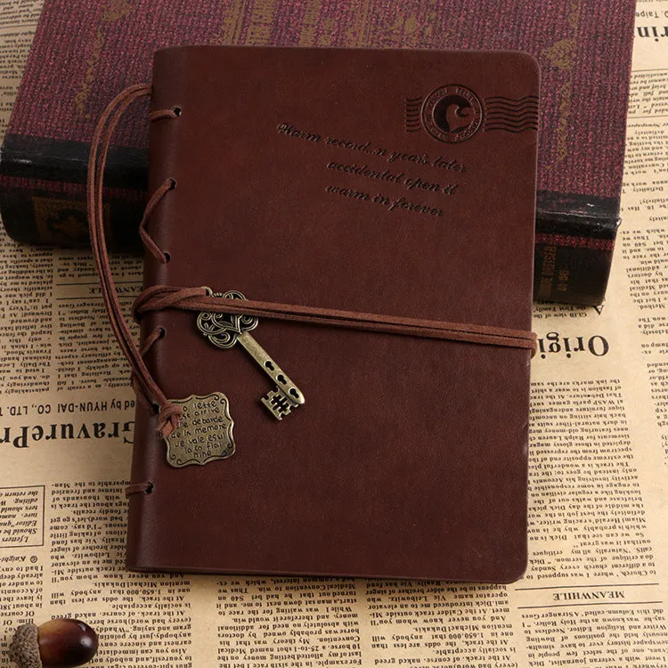Retro bandage faux leather handbook diary with 160 sheets, large size 130x180mm, brown colour
