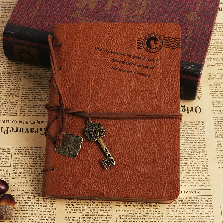 Retro bandage faux leather handbook diary with 160 sheets, large size 130x180mm, brown colour