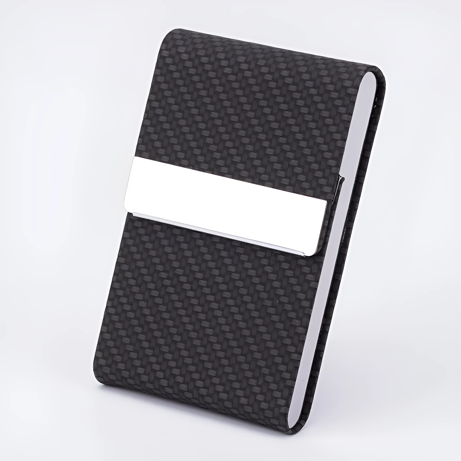 Business fashion stainless steel thick cigarette case in woven black with anti-pressure sticker and gift box packaging