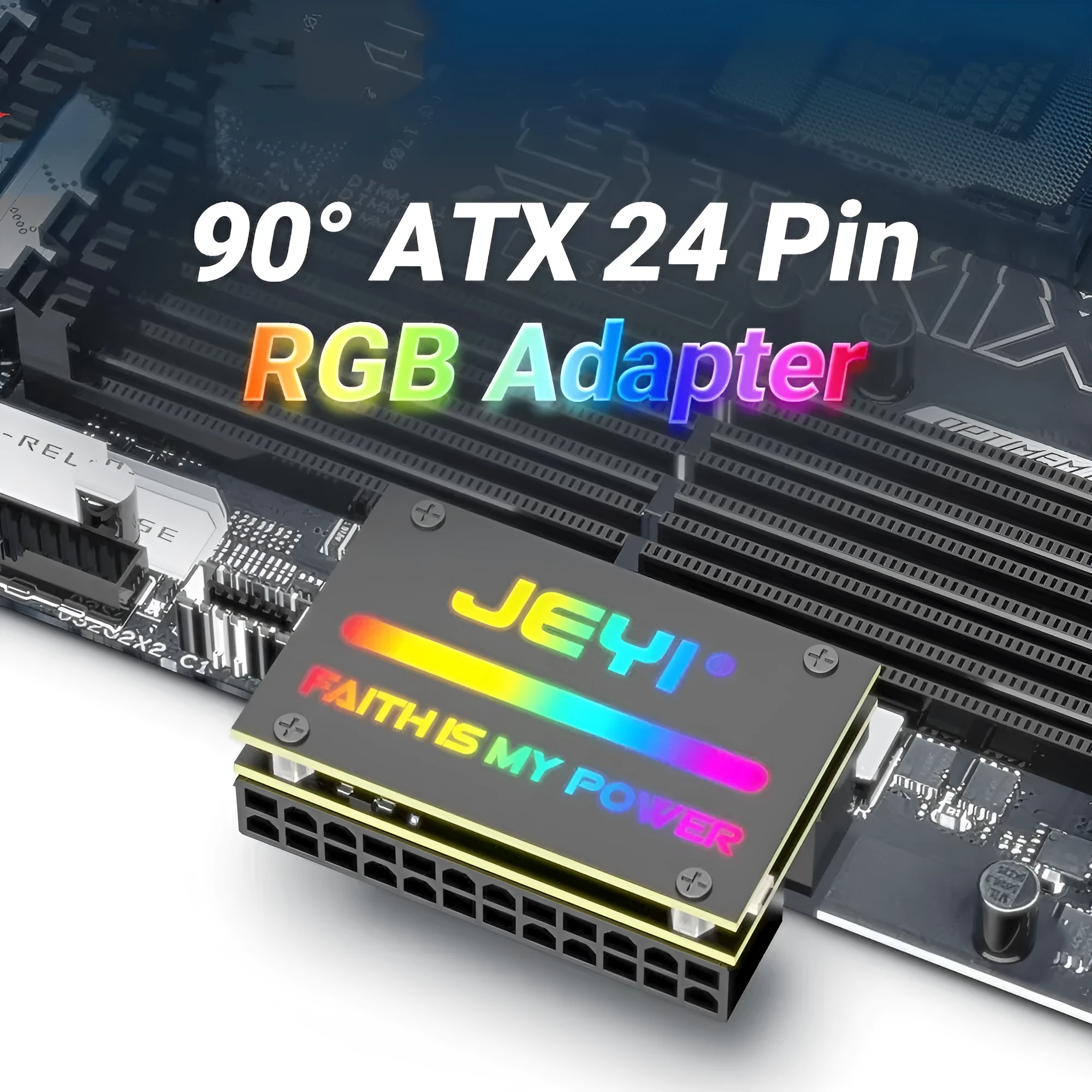 ATX 24Pin power supply cable with 90-degree steering elbow and RGB lighting effect for computer chassis