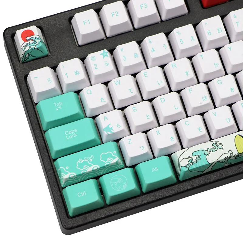 Coral Sea Keycap Five-Sided Keyboard set with 110 PBT keycaps and 6.25U space bar in style option A