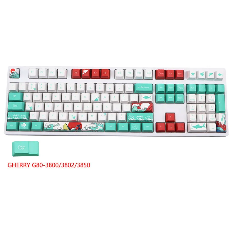 Coral Sea Keycap Five-Sided Keyboard set with 110 PBT keycaps and 6.25U space bar in style option A
