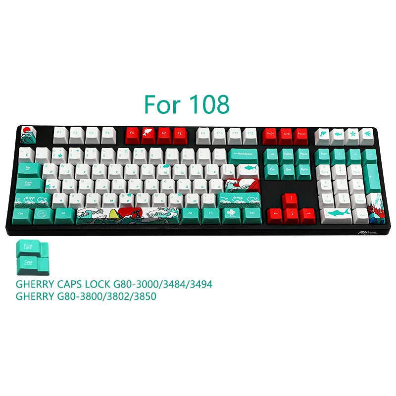 Coral Sea Keycap Five-Sided Keyboard set with 110 PBT keycaps and 6.25U space bar in style option A