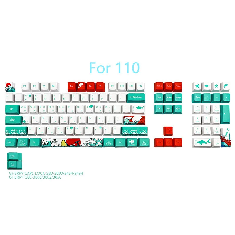 Coral Sea Keycap Five-Sided Keyboard set with 110 PBT keycaps and 6.25U space bar in style option A