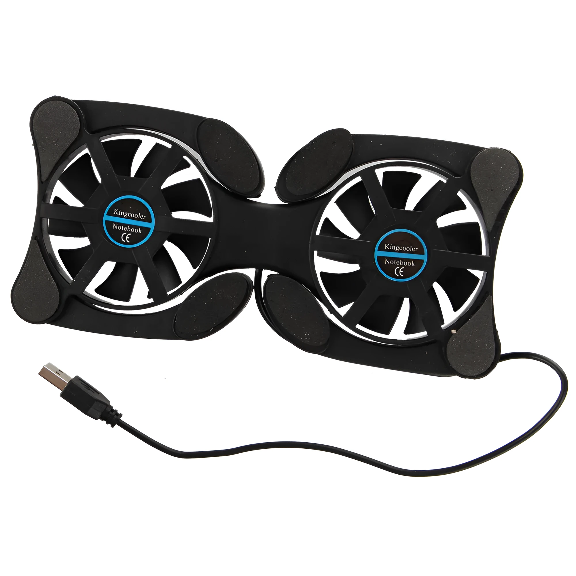 Portable folding black laptop cooling pad with dual 70mm fans and anti-slip surface