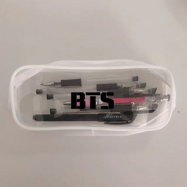 Transparent silicone pencil case with Kpop light stick design showing pens inside