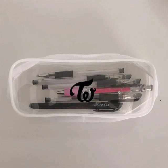 Transparent silicone pencil case with Kpop light stick design showing pens inside