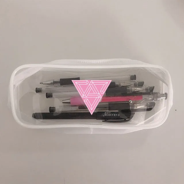 Transparent silicone pencil case with Kpop light stick design showing pens inside