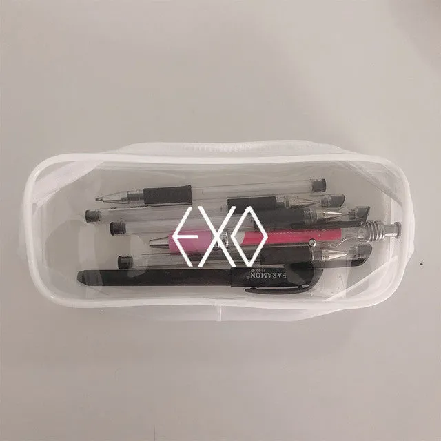 Transparent silicone pencil case with Kpop light stick design showing pens inside