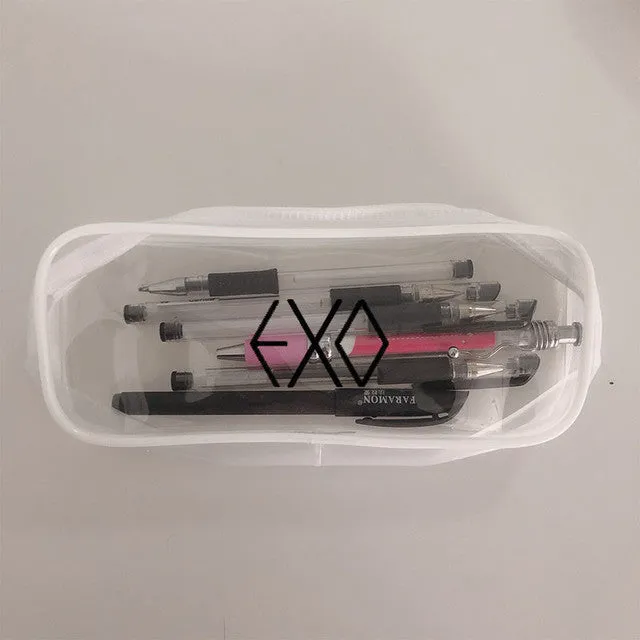 Transparent silicone pencil case with Kpop light stick design showing pens inside
