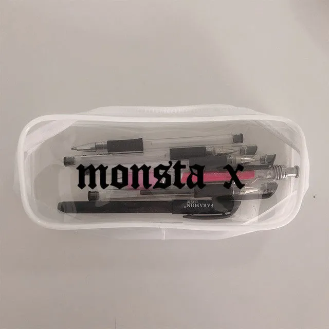 Transparent silicone pencil case with Kpop light stick design showing pens inside
