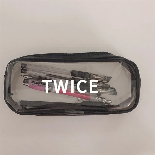 Transparent silicone pencil case with Kpop light stick design showing pens inside