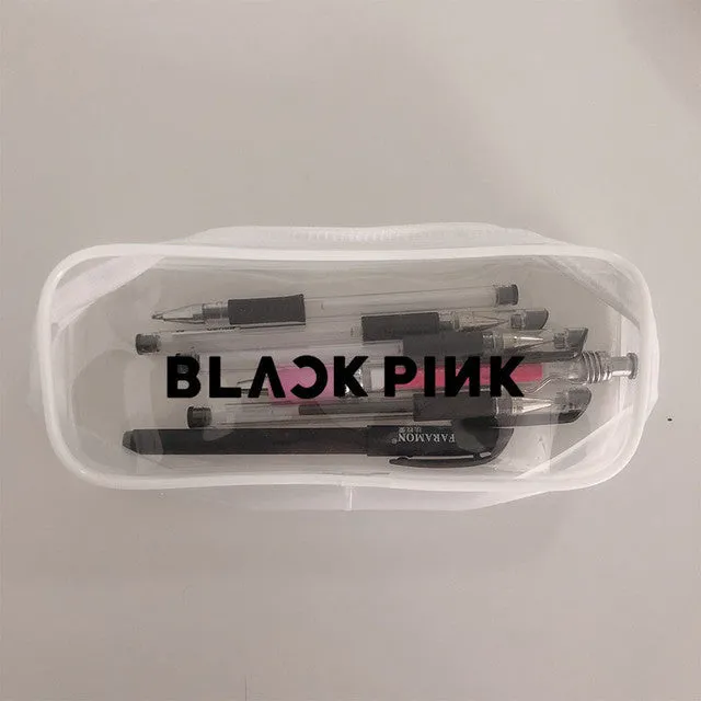 Transparent silicone pencil case with Kpop light stick design showing pens inside