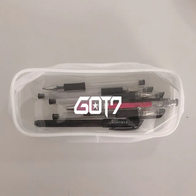 Transparent silicone pencil case with Kpop light stick design showing pens inside
