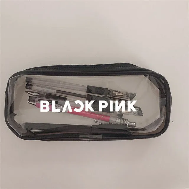 Transparent silicone pencil case with Kpop light stick design showing pens inside