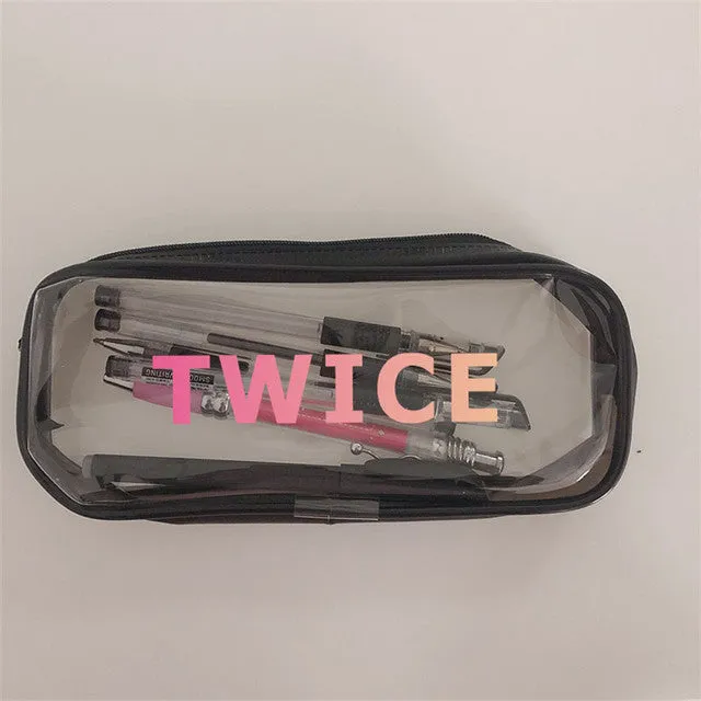 Transparent silicone pencil case with Kpop light stick design showing pens inside