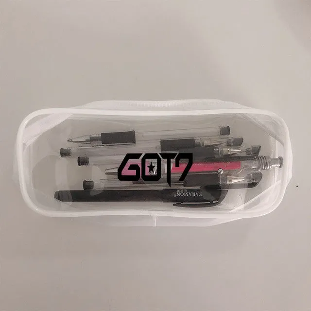 Transparent silicone pencil case with Kpop light stick design showing pens inside