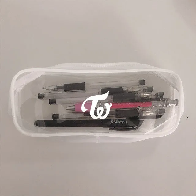 Transparent silicone pencil case with Kpop light stick design showing pens inside