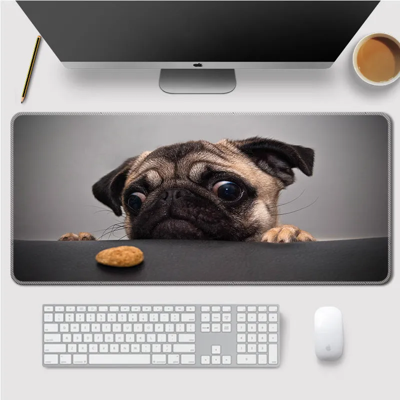 Landscape mouse mat with rubber base and cloth surface on a desk, showing heat transfer printed image