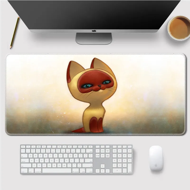 Landscape mouse mat with rubber base and cloth surface on a desk, showing heat transfer printed image