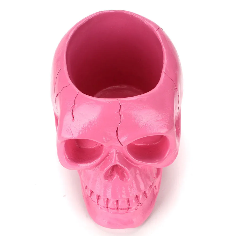 Black skull head resin storage tube with open top, 350ml capacity, for beauty tools or stationery