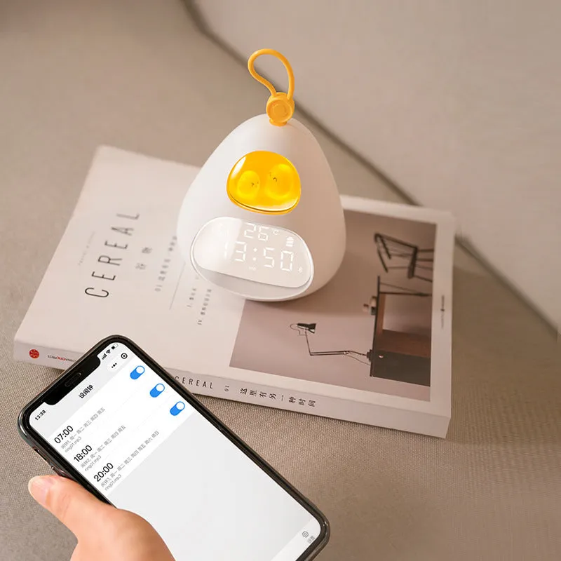 Cartoon triangle alarm clock in white with single-sided lazy personality print for student bedroom use.
