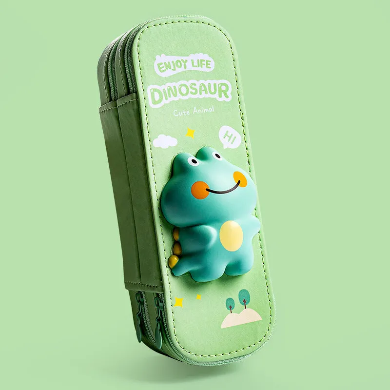 Square large-capacity EVA stationery box with Korean-style cartoon pattern in a colour option from green, pink purple, purple, or yellow