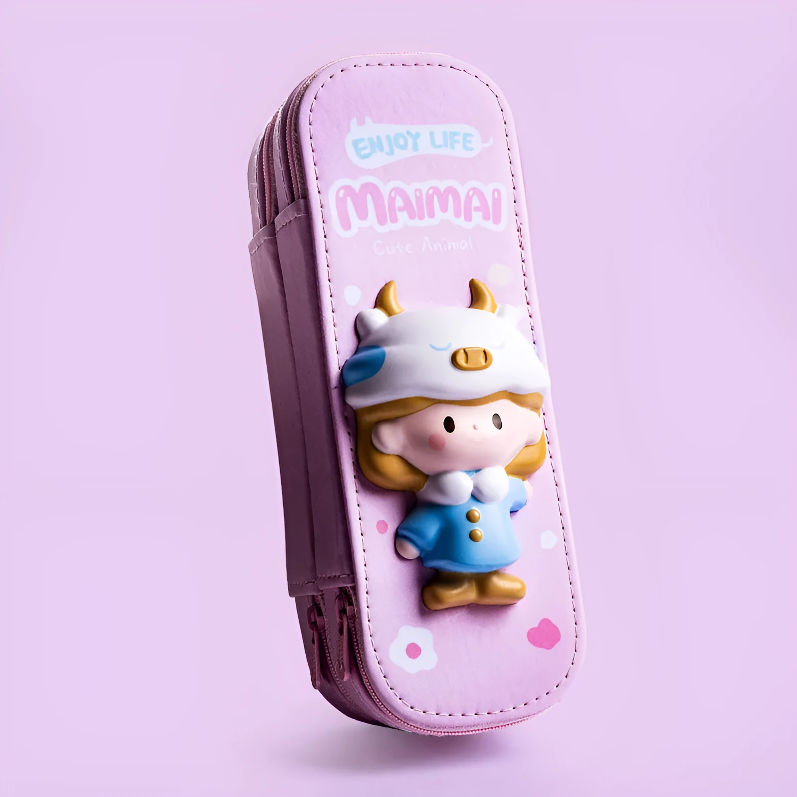 Square large-capacity EVA stationery box with Korean-style cartoon pattern in a colour option from green, pink purple, purple, or yellow