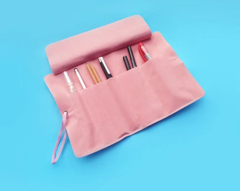 Student canvas stationery bag with BT21 full colour print, 19.5x29cm, open showing pens inside