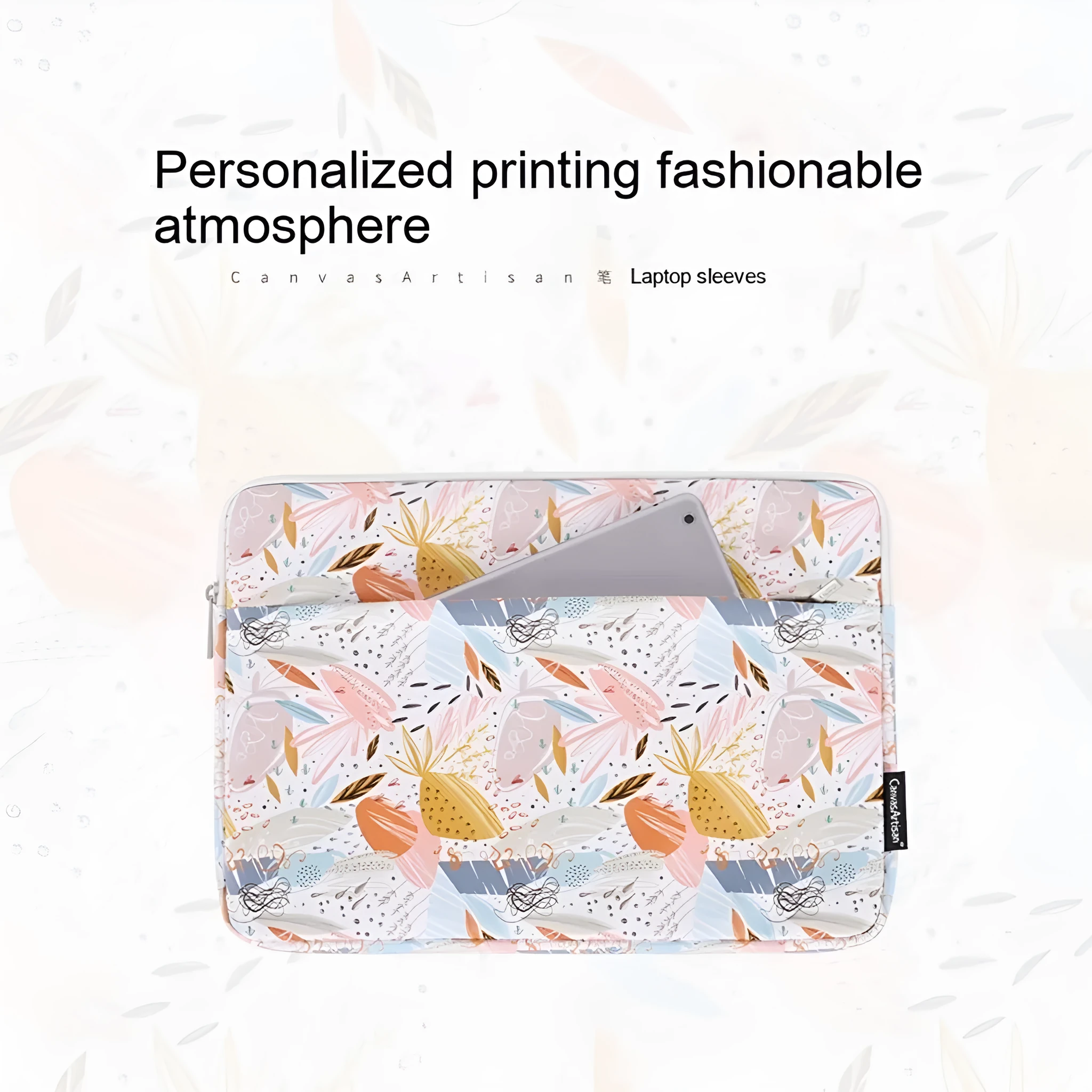 White waterproof PU leather laptop inner sleeve for a 14-inch computer on a table.