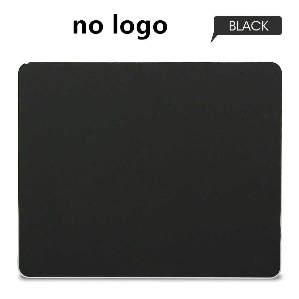 Aluminium alloy double-sided mouse pad in black with wrist support, 300x240mm size, flat on desk
