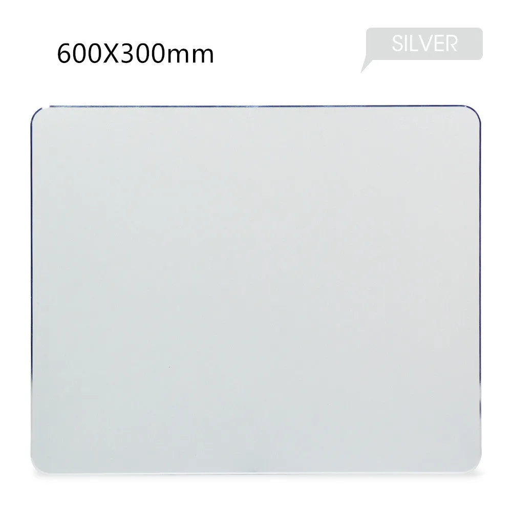 Aluminium alloy double-sided mouse pad in black with wrist support, 300x240mm size, flat on desk