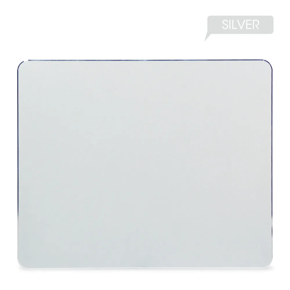Aluminium alloy double-sided mouse pad in black with wrist support, 300x240mm size, flat on desk