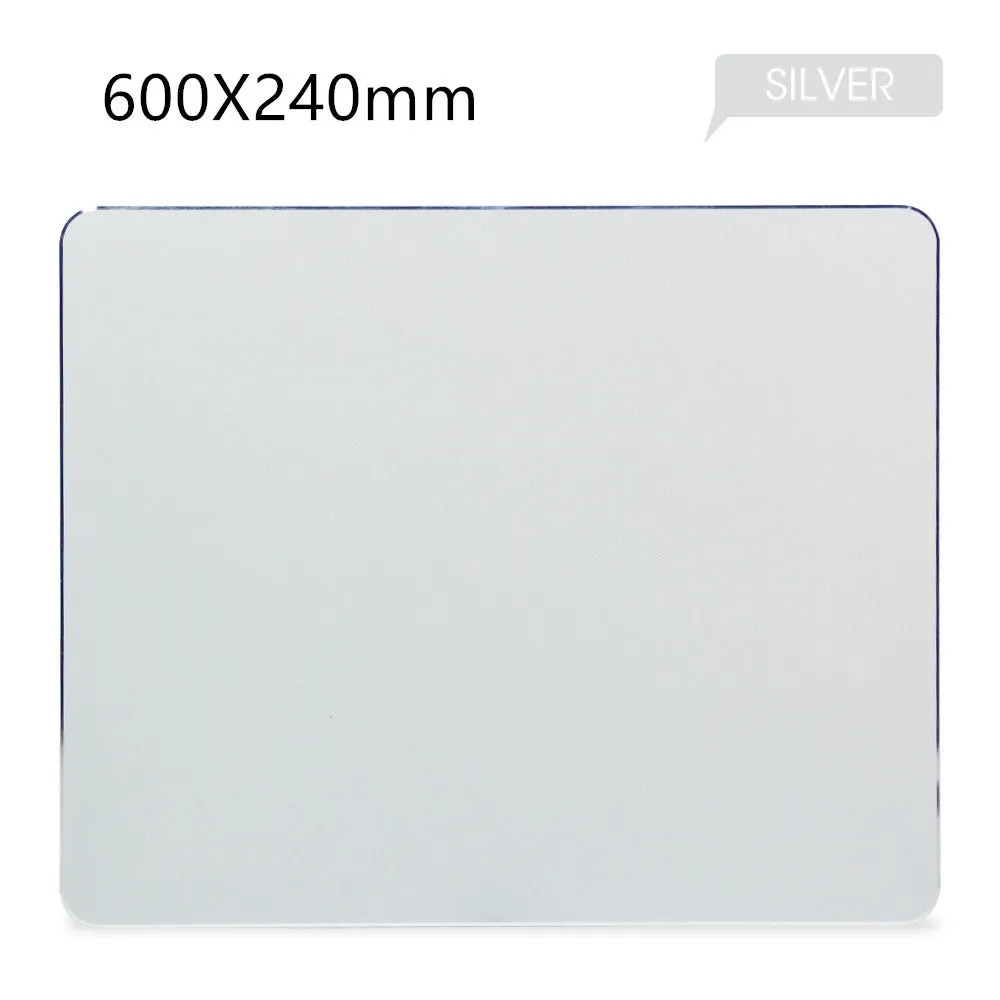 Aluminium alloy double-sided mouse pad in black with wrist support, 300x240mm size, flat on desk