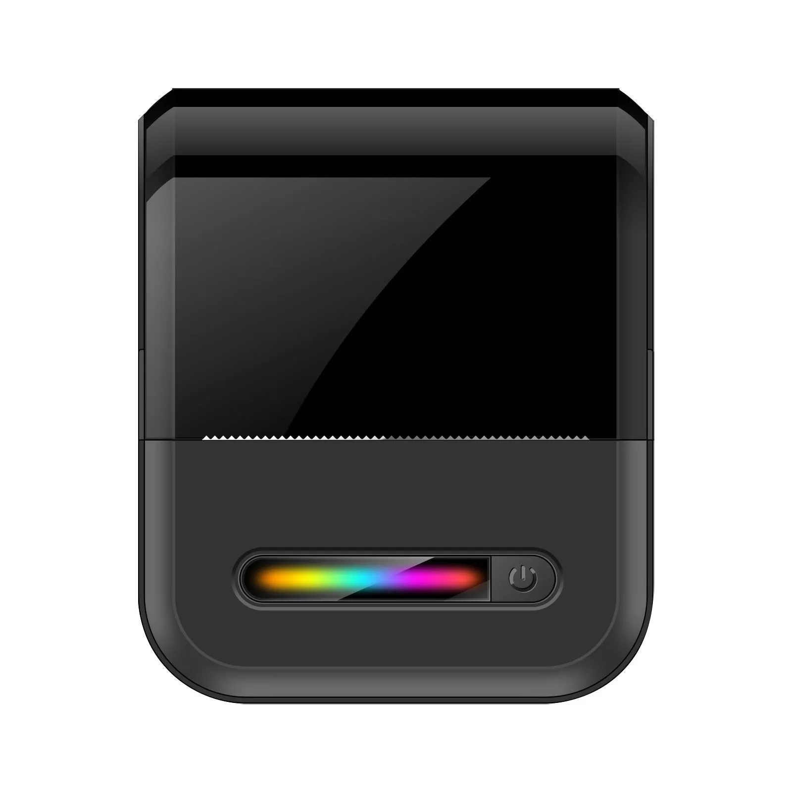 Compact portable wireless Bluetooth thermal printer for self-adhesive labels in Black on a desk
