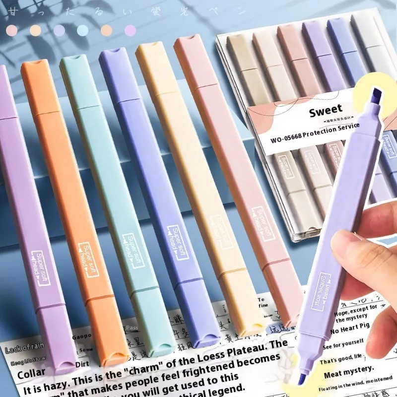 Set of double-headed fluorescent marker pens showing two coloured tips, available in mix colours or themed series packs.