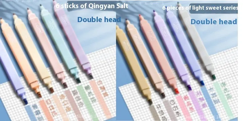 Set of double-headed fluorescent marker pens showing two coloured tips, available in mix colours or themed series packs.