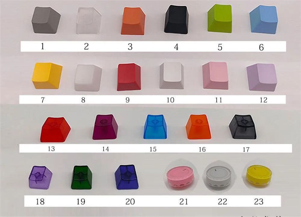Mechanical keyboard key cap with light transmittance for single cross shaft switches made from ABS plastic in style A