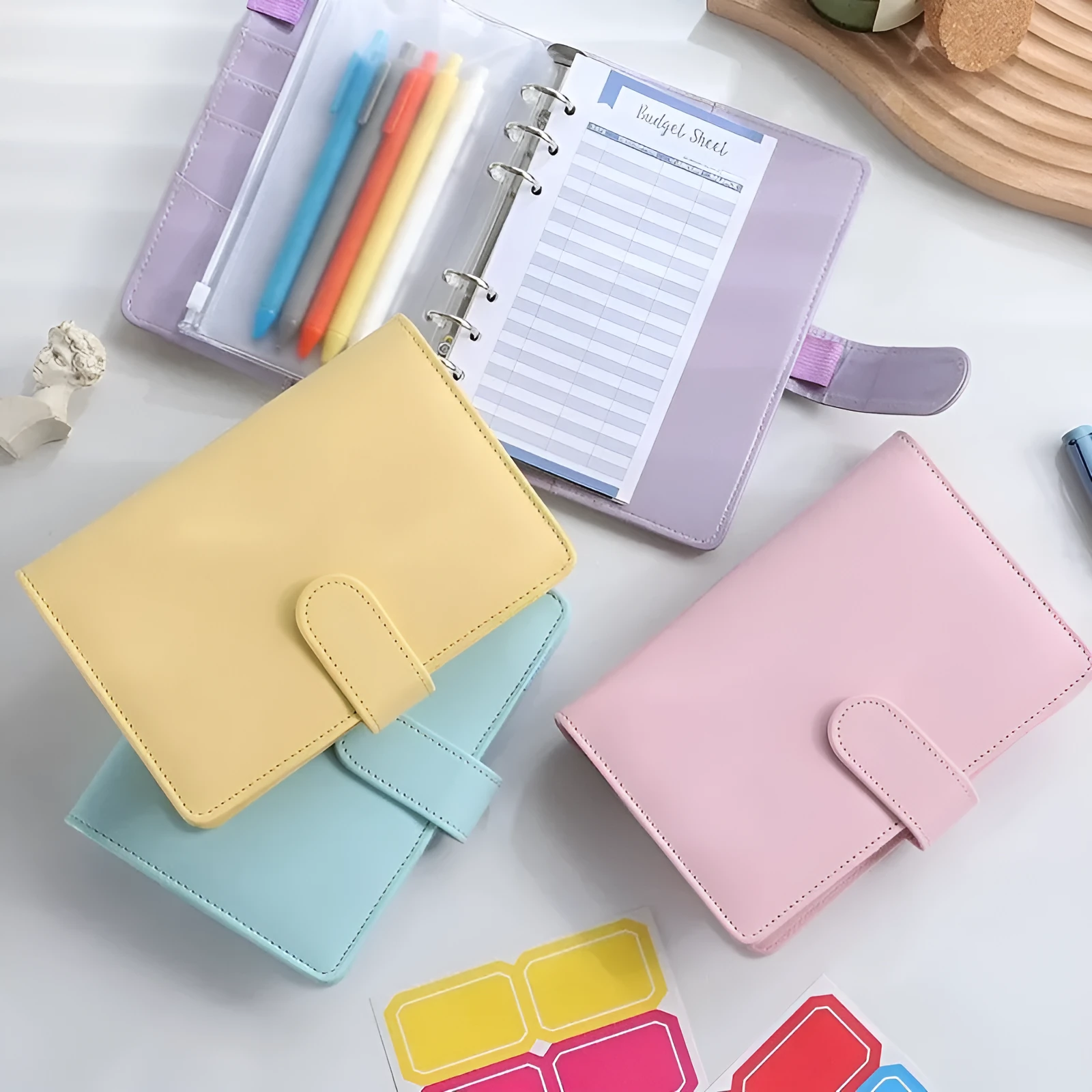 Solid colour A5 PU leather zippered loose-leaf binder notebook shell on a desk