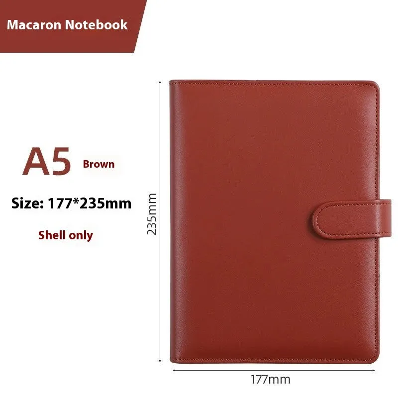 Solid colour A5 PU leather zippered loose-leaf binder notebook shell on a desk
